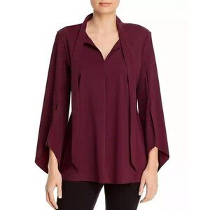 Lysse Brighton Tie Neck Top Sizes XS S Womens Shirt Slit Bell Sleeve Fig Blouse